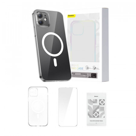 Husa pentru telefon Baseus Magnetic Crystal Clear pentru iPhone 12 (transparenta) cu protectie pentru ecran din sticla calita si kit de curatare