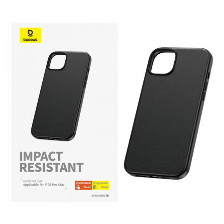 Husa pentru telefon pentru iPhone 15 ProMax Baseus Fauxther Series (negru) - Img 3