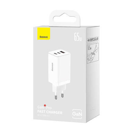 Incarcator de perete Baseus GaN5 Pro 2xUSB-C + USB, 65W (alb) - Img 2