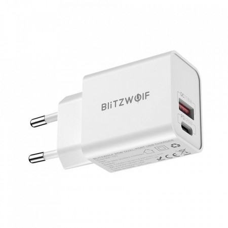 Incarcator de perete Blitzwolf BW-S20, USB, USB-C, 20W (alb)