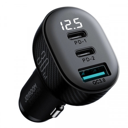 Joyroom JR-CCD04 30W 2x USB-C USB-A incarcator auto cu afisaj - negru - Img 5