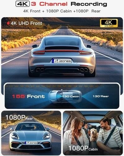 Jzones 4K Ultra HD STARVIS 2 Triple Camera, MicroSD 64Gb - Img 3