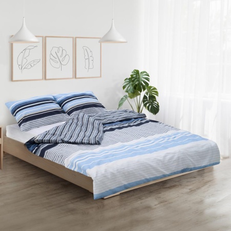 Lenjerie dubla,100% bumbac,4 piese, Azul - Img 4