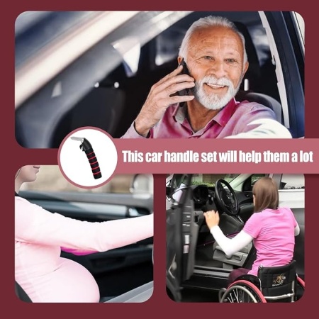 Maner de sprijin auto multifunctional pentru batrani si persoane cu dizabilitati, bara asistenta iesire din masina cu prindere pe incuietoarea portierei, Rosu - Img 5