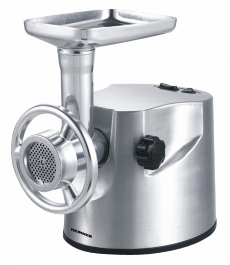Masina de tocat Heinner PowerMix 2000 XMG-2000, 2000W, capacitate de tocare: 2kg/min, cutit din inox, 3 site de tocare metalice 0.3/0.5/0.7 cm, functie reverse, accesoriu pentru kibbe si carnati, Aluminiu - Img 1
