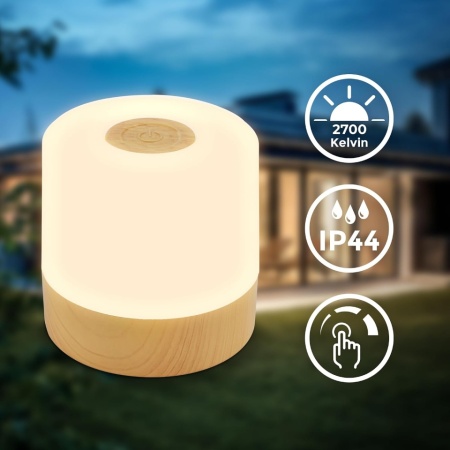 Mini Lampă LED de Masă Wireless IP44 cu Control Touch, Reglaj în 3 Trepte, Acumulator Reîncărcabil, USB-C, Aspect Lemn, 7 x 7 cm, Clasa G - Img 5