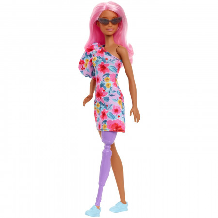 PAPUSA BARBIE FASHIONISTA CU PAR ROZ SI PICIOR PROTETIC - Img 2