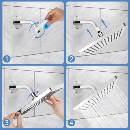 Pară de Duș Pătrată 10 Inch (25x25 cm), Oțel Inoxidabil 304, Efect de Ploaie de Înaltă Presiune, Sistem Anti-Calcar, Finisaj Argintiu Oglindă - Img 6