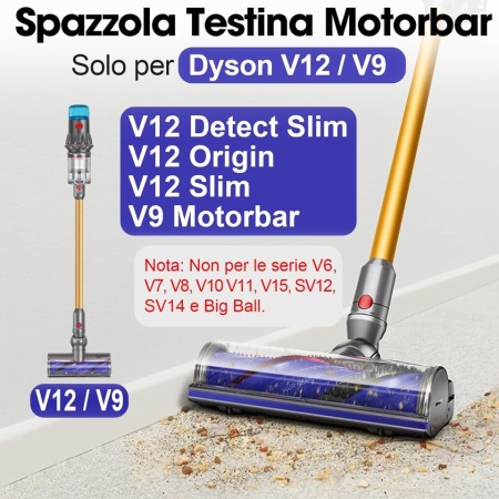 Perie Motorizată Turbo pentru Aspirator Dyson V12 Detect Slim / V12 Origin / V12 Slim Absolute, Cap Electric Motorbar cu Tehnologie Anti-Încâlcire, pentru Covoare, Parchet și Gresie - Img 6