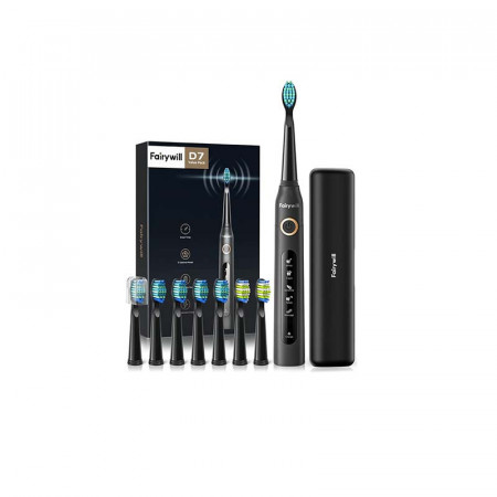 Periuta de dinti cu capete interschimbabile si husa FairyWill Sonic FW-507 Plus (Black)