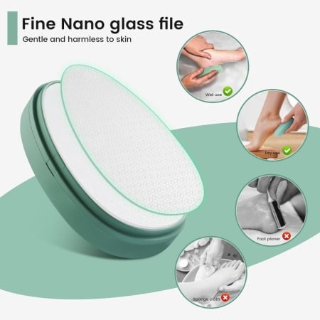 Pilă Profesională de Călcâie 2-în-1 din Nano-Sticlă BEZOX, Îndepărtare Eficientă și Delicată a Pielii Îngroșate și Bătăturilor, Capac de Protecție Anti-Praf Inclus, Utilizare Uscată sau Umedă, Lavabilă și Reutilizabilă, Verde - Img 8