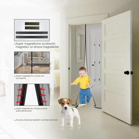 Plasă Anti-Insecte Magnetică pentru Ușă MYCARBON 100 x 210 cm, Închidere Automată cu Magneți, Montare cu Bandă Adezivă Fără Găurire, Negru - Img 6