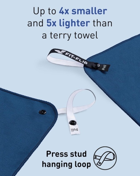 Prosop din Microfibră Fit-Flip, Compact, Ultra-Ușor și cu Uscare Rapidă, Dimensiune 50 x 30 cm, Albastru / Diverse (Ultra Lightweight &amp; Quick Dry) - Img 5