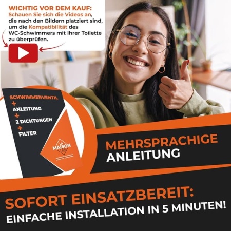 Robinet flotor alimentare rezervor WC LA MAISON SAB, racord lateral 3/8" (12/17 mm), alimentare orizontală silențioasă, presiune până la 21 Bar, certificat CE, Alb - Img 3