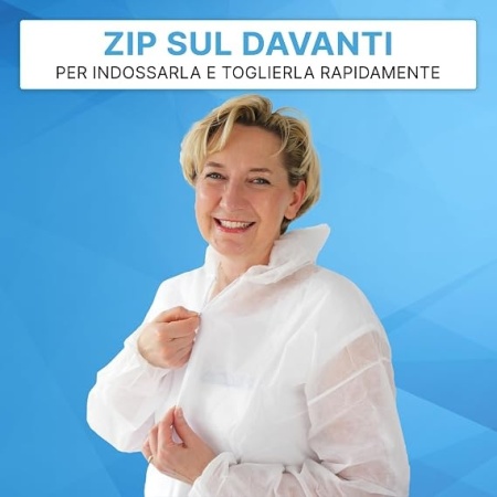 Set 10 x Combinezon de Protecție de Unică Folosință din Polipropilenă (PP) ARNOMED, cu Glugă și Fermoar, Material Nețesut Respirabil, Manșete și Talie Elastice, Mărimea L, Albastru - Img 6