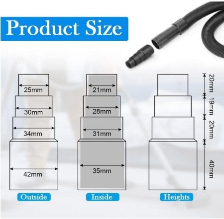 Set 2 Adaptoare Universale pentru Furtun Aspirator și Scule Electrice, Reductor Conectare Praf pentru Șlefuitor, Ferăstrău, Diametre 25mm - 42mm, PVC Flexibil - Img 5