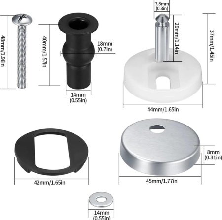 Set 2 Balamale și Șuruburi de Fixare Superioară pentru Capac WC, Sistem de Prindere prin Înfiletare Rapidă (Top Fix) cu Dopuri Expandabile din Cauciuc și Șuruburi din Oțel Inoxidabil, Compatibilitate Universală pentru Găuri de 14–16 mm - Img 3