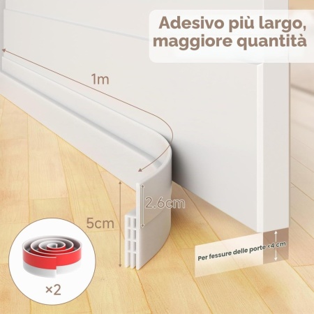 Set 2 Benzi Autoadezive Izolație Sub Ușă din TPE Flexibil, 100 x 5 cm, Etanșare Fonică și Termică cu Structură Tubulară Triplu-Strat, Acoperire Fante Până la 4 cm, Protecție Anti-Curent, Praf și Insecte, Alb - Img 6