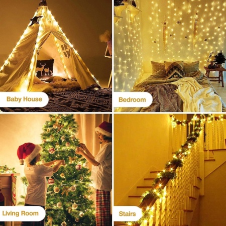 Set 2 Ghirlande Luminoase pe Fir de Cupru Argintat Suright (2 x 12m, 2 x 120 LED-uri, Lumină Alb Cald), Alimentare pe Baterii, Fir Rezistent la Apă, pentru Interior și Exterior - Img 8