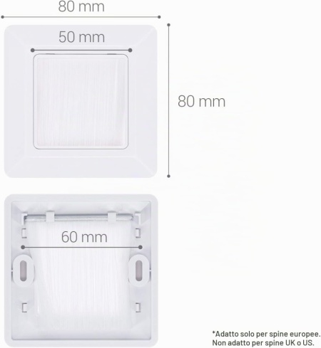Set 2 Treceri de Cablu cu Perie kwmobile, Mască Pătrată 80 x 80 mm pentru Perete și Birou, Inserție Perie 50 x 50 mm, Organizator Cabluri TV, PC și Electrocasnice, Alb - Img 6