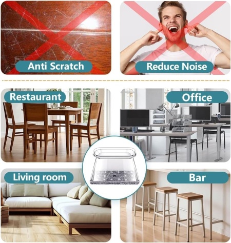 Set 24 Protecții din Silicon Transparent Typec Home pentru Picioare de Scaun Dreptunghiulare, Lățime 19-25 mm x Lungime 28-38 mm, Glisoare cu Bază Termofuzionată din Pâslă Anti-Zgârieturi și Reducere Zgomot, pentru Parchet și Gresie - Img 3