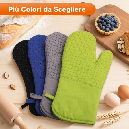 Set 4 Piese Mănuși de Bucătărie și Suporturi pentru Oale, Rezistente la Temperaturi Înalte (Până la 300°C / 572°F), Lungime Extinsă 32 cm, Silicon Anti-Alunecare, Albastru - Img 2