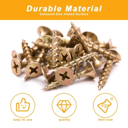 Set 410 Șuruburi Typec pentru Lemn Autofiletante M3-M4, Cap Îngropat (Countersunk / Flat), Oțel Carbon Zincat, Asortiment Dimensiuni Mici și Medii cu Cutie de Depozitare - Img 6