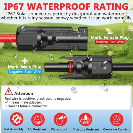 Set Cabluri Solare Typec Extensie Panouri Fotovoltaice 2x9.2 m (30 ft), 12 AWG (4 mm²), Conectori MC4 Tată și Mamă Impermeabili, Roșu și Negru - Img 5