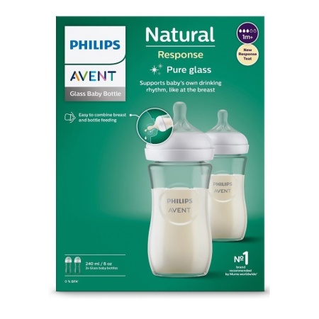 Set de 2 biberoane de sticla borosilicata pentru nou-nascuti Philips Avent Natural Response, SCY933/02, 240 ml, tetina debit 3, 1 luna + - Img 5
