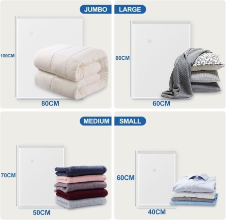 Set de 8 saci pentru vidare haine cu pompă electrică Typec Home (2 Jumbo, 2 Mari, 2 Medii, 2 Mici), saci de compresie pentru pilote, pături, haine și călătorii - Img 6