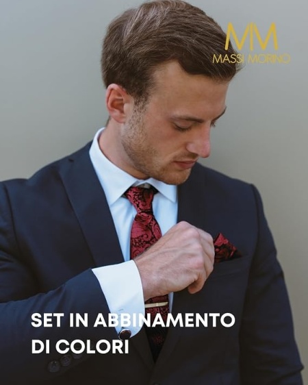 Set Elegant 5 în 1 Masino Morino pentru Bărbați: Cravată, Batistă de Buzunar, Butoni și Ac de Cravată, Cutie Premium de Cadou - Img 6
