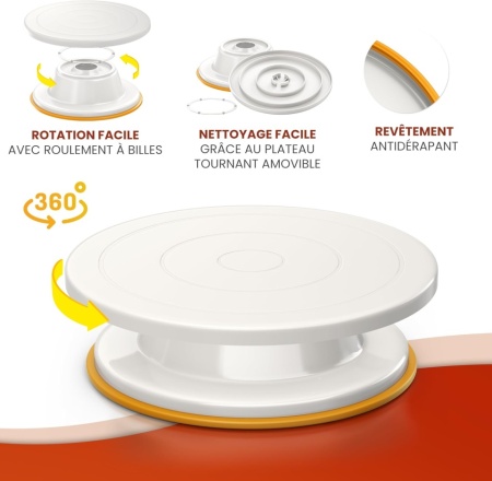 Set Profesional pentru Ornat și Decorat Prăjituri și Torturi 61 Piese cu Platou Rotativ 28 cm, Bază Antiderapantă, Șprițuri din Inox, Poșuri, Spatule și Feliator Tort, Suportă până la 5 kg - Img 7