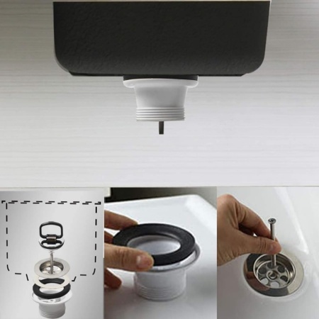 Sifon Ventil de Scurgere Universal pentru Chiuvetă de Bucătărie, Coș Filtru Inox 304 Satinat Ø 80-85 mm, Racord 1 1/2", Dop Cauciuc Rigid și Garnituri Incluse, Fabricat în Italia - Img 2