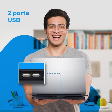 Stand / Cooler pentru Laptop NK cu 2 Ventilatoare Silențioase LED (12 - 17 Inch), 5 Nivele de Înălțime Ajustabile, 2 Porturi USB și Funcție de Răcire Rapidă, Negru - Img 3