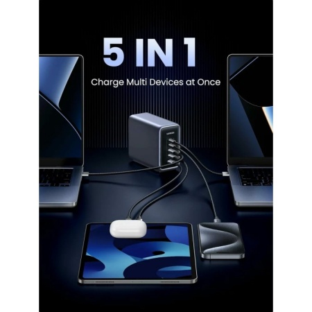 Statie de incarcare Ugreen Nexode 300W, GaN, 4x USB-C, 1x USB-A, cu cablu incarcare inclus, Gri - Img 7