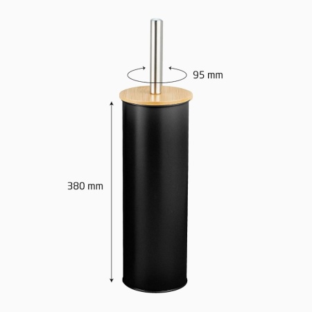 Suport cu Perie de Toaletă AMIG Naturline Ø 9.5 x 38 cm, Oțel Inoxidabil și Detalii din Lemn de Bambus Natural, Design Modern Minimalist, Negru Mat - Img 2