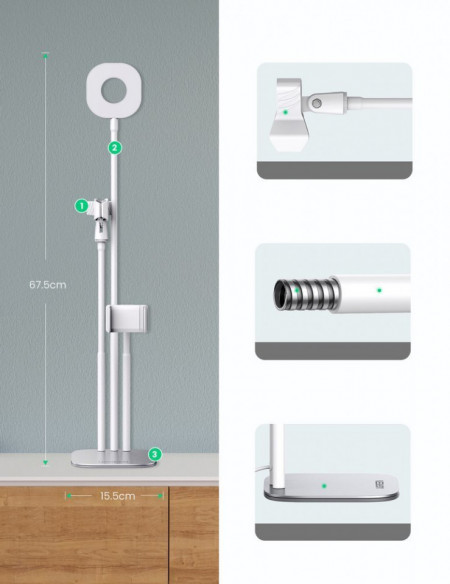 Suport pentru telefon cu LED, Ugreen pentru streaming live video YouTube TikTok alb (60318) - Img 3