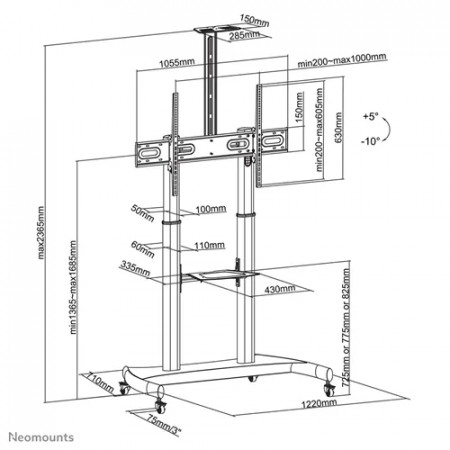 Suport TV de podea Neomounts, PLASMA-M1950E, tip reglabil, 60&quot;-100&quot;, max 100Kg - Img 3