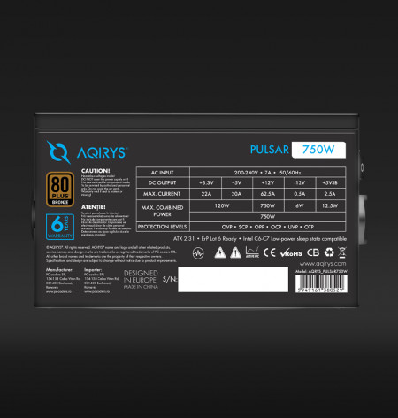 Sursa Aqirys Pulsar 750W 80+ White cert - Img 6