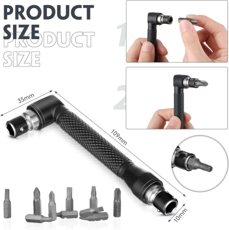 Trusă Completă 14 Piese Typec Home cu Prelungitor Flexibil de Bormașină, Adaptoare Unghiulare 105° și Cheie Tip „L” 90° la 1/4 Inch (6.35 mm), Set Biți Inclus, pentru Șurubelnițe Electrice și Spații Înguste sau Greu Accesibile - Img 4