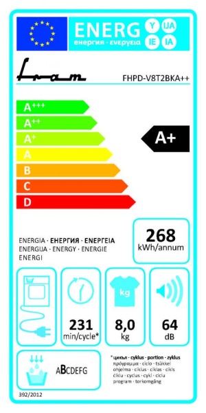 Uscator de rufe Fram FHPD-V8T2BKA++, Pompa de caldura, 8 kg, Clasa A++, Display LED, Iluminare cuva, Start intarziat, Anti-sifonare, Negru - Img 3