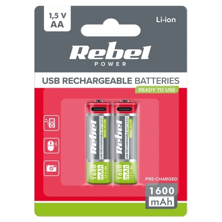 ACUMULATORI LI-ION AA R6 1600MAH USB-C BLISTER 2 REBEL - Img 2