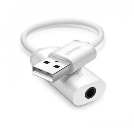 Adaptor audio UGREEN US206 , USB la Mini Jack 3.5mm AUX (White) - Img 2
