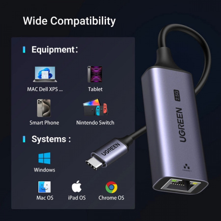 Adaptor Ugreen CM648 USB-C la RJ45 Ethernet 2.5G - gri - Img 2