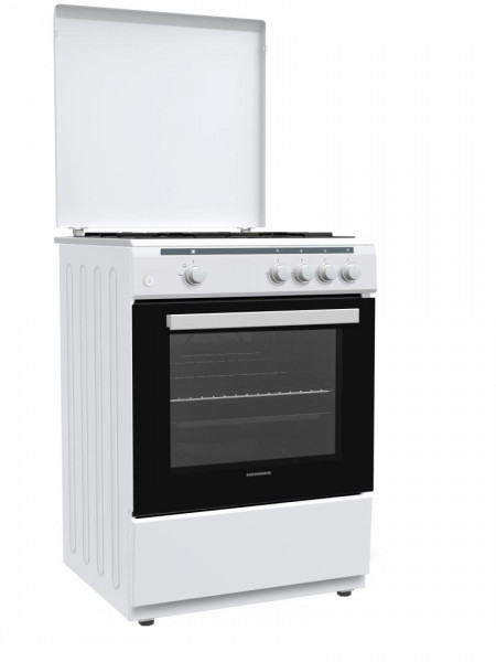 Aragaz Gaz Heinner HFSC-V60WH, 4 arzatoare, Gaz, Aprindere electrica, Dispozitiv de siguranta plita si cuptor, Duze GPL incluse, 60 cm, Alb