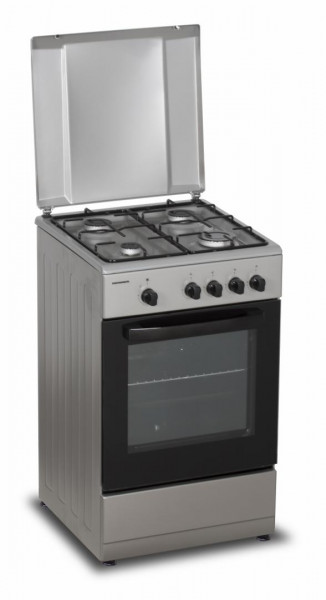 Aragaz pe gaz Heinner HFSC-SME50SL, 50X50 cm, 4 arzatoare, suport email, capac metalic, dispozitiv de siguranta plita si cuptor, usa cuptor cu geam dublu, duze GPL incluse, tava si gratar cromat, culoare Argintiu - Img 6