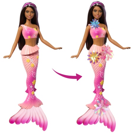 BARBIE PAPUSA SIRENA FLOAREA MAGICA CU PAR BRUNET SI COADA ROZ - Img 3