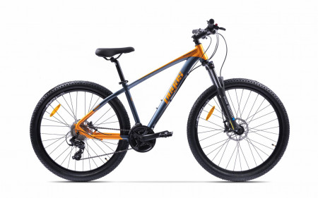 Bicicleta MTB Pegas Drumet, cadru aluminiu, marime S, 24 viteze, manete schimbator Shimano, frane disc fata/spate, roti 27.5 inch, Portocaliu