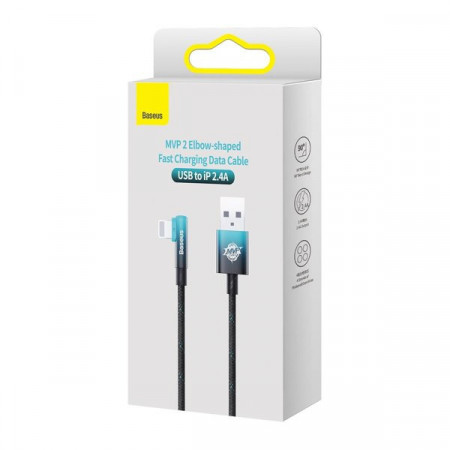Cablu 90 Baseus MVP 2 cu cot cu USB lateral / mufa Lightning 1m 2.4A albastru (CAVP000021) - Img 2