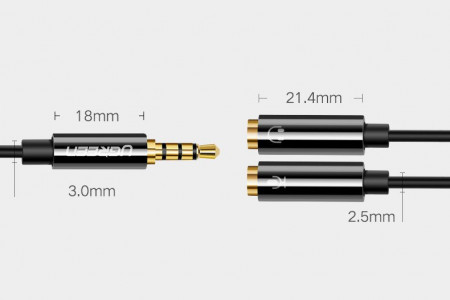 Cablu adaptor AUX Splitter mini jack 3,5 mm cu mufa microfon 20 cm negru (AV141 30620) - Img 2